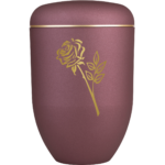 Schlichte Urne mit goldenem Motiv "Rose" in samtrot
