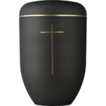Schlichte Urne mit goldenem Motiv "Kreuz" in anthrazit