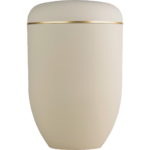 Schlichte Urne mit goldenem Rand in sandbeige