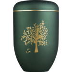 Schlichte Urne mit goldenem Motiv "Baum" in grün