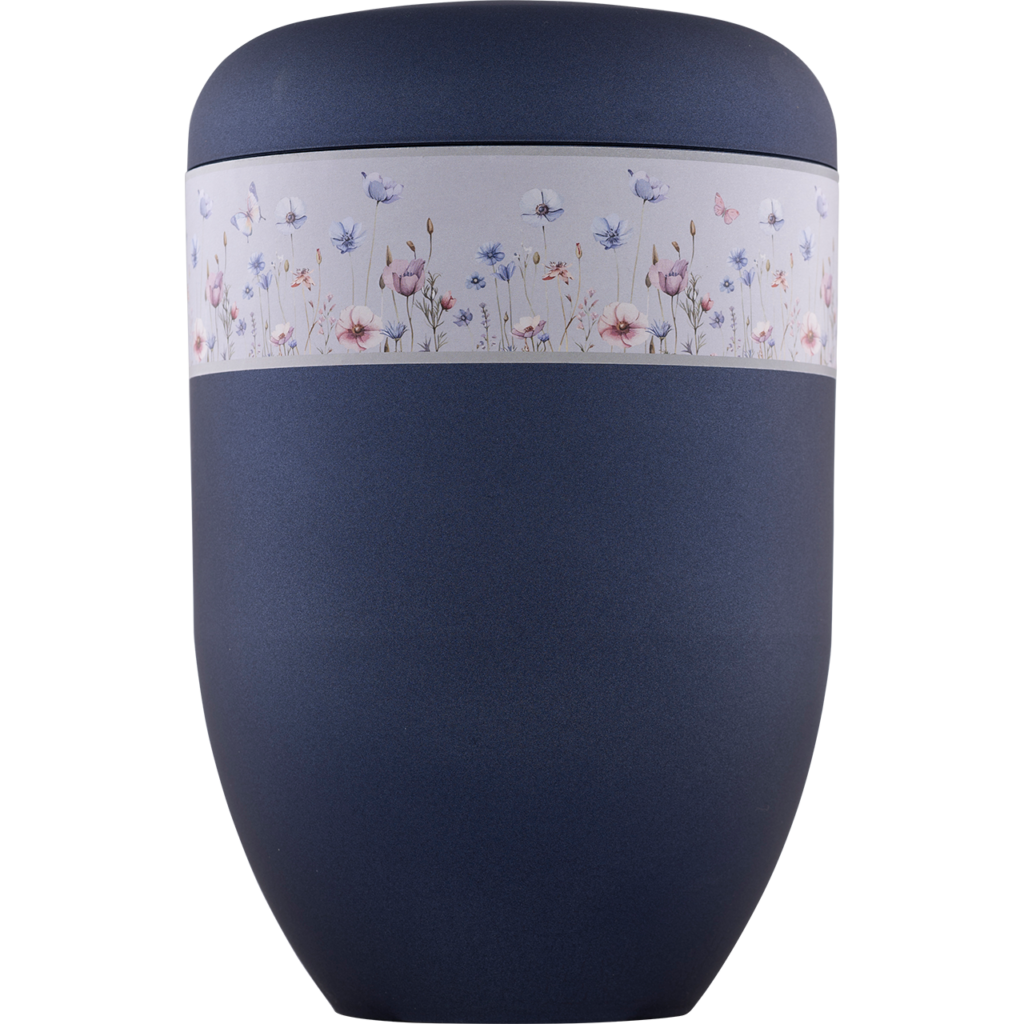 Elegante Urne mit bunter Banderole, Motiv "Blütenschimmer"