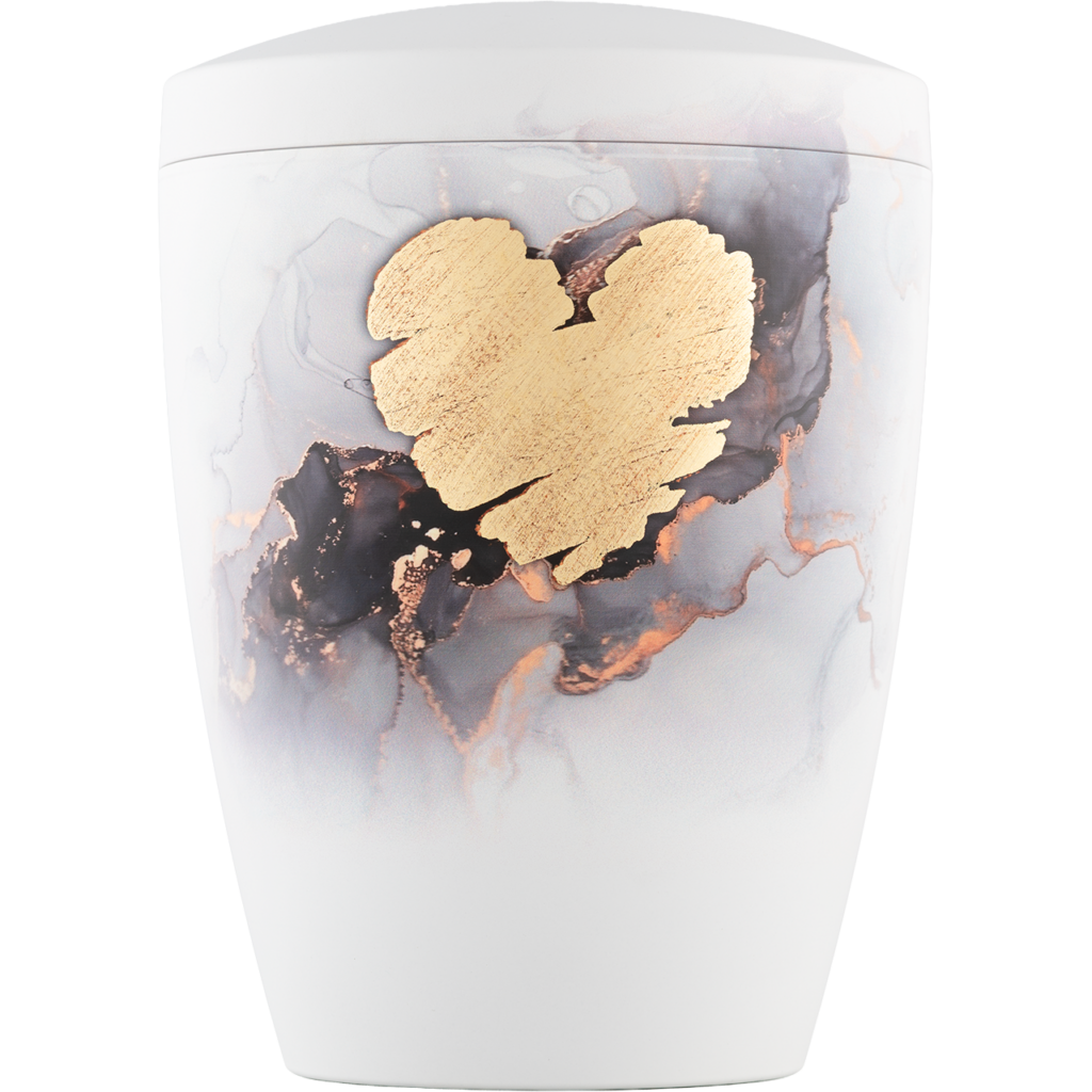 Handbemalte Urne mit Motiv "Goldherz" echtes Blattgold